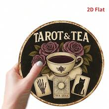 2D Flat Design, 1-Piece Round Vintage Tea Metal Wall Decor Sign - 8x8inch Aluminum Decoration Featuring Roses, Teacups, And Symbol Patterns, Rustic Black Background, Suitable For Home, Cafe, Bar, Garden, Or Outdoor Spaces, Outdoor Wall Decoration| Mysterious Style Decoration| Durable Metal Sign, Metal Wall Art Decoration, Perfectly Suited For Room Decor, 2D Flat Design, Perfectly Suited For Room Decor WZUP - 1cp - 查看 3