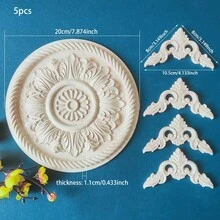 5件組實木雕刻圓形花卉套組，木工用品，家居裝飾，適用於櫥櫃、門窗、家具、背景牆、門廊、辦公室及其他裝飾，節日裝飾，DIY裝飾 - 多色 - 查看 14