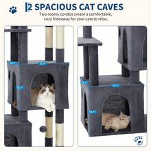 Árbol para gatos resistente de 61" y varios niveles para gatos grandes de interior y Maine Coons – Plataforma extra grande, 2 condominios espaciosos, postes rascadores de sisal natural, juguetes, centro de actividades moderno y robusto para gatos, verde/beige. - Gris oscuro - Ver 5