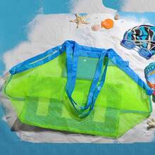 1 pieza Bolsa de playa, Bolsa de almacenamiento de juguetes de malla, Organizador de viaje plegable, Bolsa de red, Regreso a la escuela - Azul - Ver 5