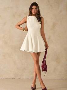 Vestido minimalista de una línea y escote en forma de U sin mangas, de color negro, vestido sexy para citas, vestido de dama de honor, elegante vestido negro pequeño, para primavera/verano - Albaricoque - Ver 6