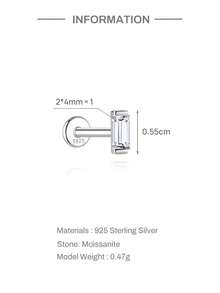 1 chiếc khuyên tai sụn xoắn ốc bằng bạc 925 mạ vàng 18K, khuyên tai đính đá Moissanite hình vuông tối giản, trang sức Moissanite chất lượng cao, thiết kế thanh lịch ít gây dị ứng, phù hợp cho đeo hàng ngày, hẹn hò, dự tiệc, đám cưới, quà tặng Ngày của Mẹ. - Bạc - Xem 9