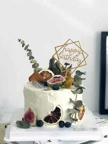 5pcs Gold Cake Toppers, Acrylic Happy Birthday Cake Decorations - Multicolor - View 4