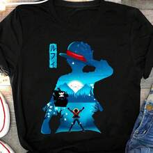 Unisex T-Shirt Made Of Pure Cotton,  Haki Straw Hat Shirt Joy Boy Monkey  One Piece Equipment Anime Shirt Mugiwara, Ace, Shanks, Japanese Pirate King Manga Tea, Summer T-Shirt, Blouse, Basic Tops, Tops, Shirt, Creative Design, Outdoor Play, Cool Style, Fun Design, Great For Outdoor Play, Creative Design, Outdoor Play, Cool Style, Fun Design, Great For Outdoor Play - Black - View 1