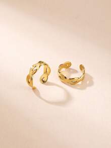 1 paire de boucles d'oreilles manchettes pour femmes en acier inoxydable doré, boucles d'oreilles dorées charmantes pour un port quotidien, style clip, boucles d'oreilles punk à la mode personnalisées, sans perçage nécessaire, excellent cadeau pour les sœurs - tissage croisé - Voir 2