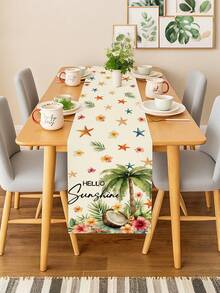 1 Stück tropischer Palmenbaum und Seestern Tischläufer im Aquarellstil, sommerlich, waschbar, geeignet für Outdoor und Indoor Partys, Küche, Esszimmertisch, kann auch für Wohnzimmer, rechteckigen Esstisch und Restaurant Dekoration verwendet werden - Weiss - Übersicht 4