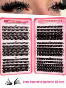 570Pcs Cluster Lash Book Large Capacity Kit Mixed 8-16mm Individual Lashes DIY At Home Lash Extensions Beginner Friendly False Eyelashes For Daily Commute Date Music Festival Natural Voluminous Eye Makeup - D - View 3