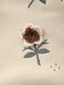 Baby Girls' Spring/Summer Korean Style 3D Floral Embroidery Design Knitted Strap Romper - Apricot - View 3