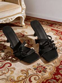 Women's Kitten Heel Sandals With Criss-Cross Strap Design, Open Toe, Square Toe, Elegant Dress High Heels - Black - View 3