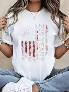 Ropa Casual para el 4 de Julio para Mujer, Camiseta Patriótica con la Bandera Americana para el 250 Aniversario del Día de la Independencia 2026, Camiseta Gráfica Blanca para Celebrar la Libertad de EE.UU., Ropa Festiva, Envío Gratis. - Blanco - Ver 1