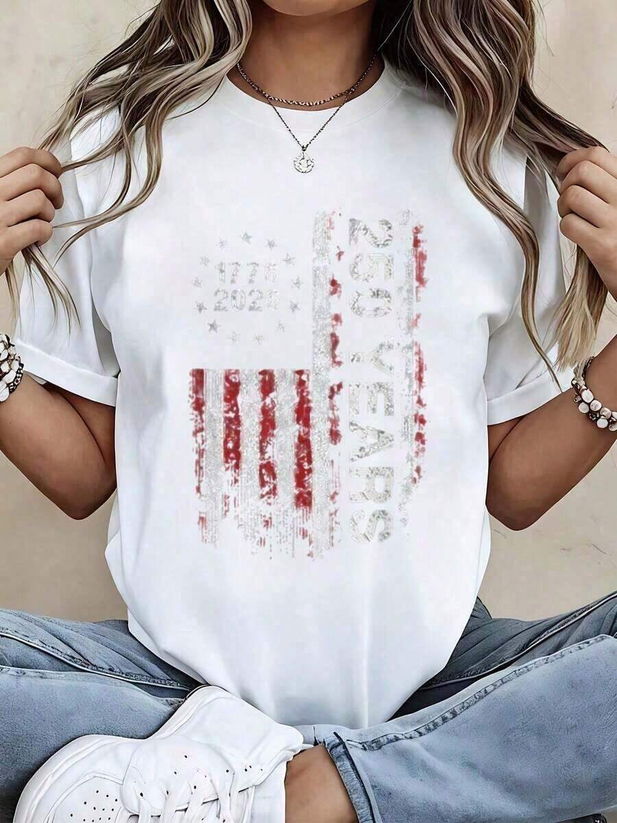 Ropa Casual para el 4 de Julio para Mujer, Camiseta Patriótica con la Bandera Americana para el 250 Aniversario del Día de la Independencia 2026, Camiseta Gráfica Blanca para Celebrar la Libertad de EE.UU., Ropa Festiva, Envío Gratis. - Blanco - Ver 1