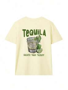 Women's Short-Sleeved T-Shirt, Soft, Versatile And Casual For Spring/Summer, With A Round Neck, Breathable And With A Cool Tequila Print. Pure Cotton Short-Sleeve Shirt - 卡其色 - 查看 5