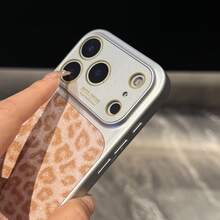 Ốp lưng điện thoại cao cấp họa tiết da báo lấp lánh với viền camera mạ bạc, chống sốc và chống trầy xước, vỏ TPU, thiết kế mỏng nhẹ theo phong cách retro Y2K, tương thích với iPhone 17 16 15 14 13 Pro Max, ốp bảo vệ điện thoại họa tiết da báo. - màu nâu - Xem 5