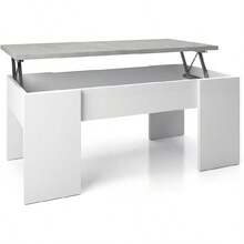 Tavolo da Salotto o Sala da Pranzo Elevabile, Finitura in Bianco e Rovere, Dimensioni: 100 cm (Lunghezza) x 50 cm (Larghezza) x 45-56 cm (Altezza) - Artigianato bianco e cemento - Visualizzare 6
