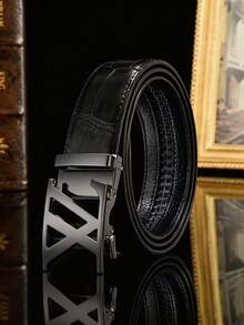 Men's PU Automatic Ratchet Buckle Belt, Crocodile Embossed Hollow Letter Buckle, Adjustable Business Casual Belt, Suitable For Men's Jeans, Suits, Formal Wear, Daily Outfits - Multicolor - View 10