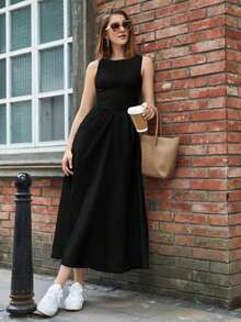 Vestido De Mujer Sin Mangas Con Cintura Ajustada - Negro - Ver 1