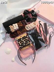 1085/1090/1045pcs/Set Warm Color Hair Accessory Set, Includes Satin Texture Scrunchies, Satin Hair Ties, Polka Dot Hair Ropes, Bow Hair Accessories, High Elasticity Rubber Band Set, Exquisite Small Hair Accessories With Rich Details - Suitable For Girls And Women, Meets Daily, Party And Other Occasion Needs, A Treasure Choice For Creating Sweet Style - Multicolor - View 18