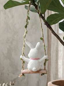 1pc Creative Swinging Rabbit Resin Hanging Ornament, Cute Design With Great Atmosphere, Waterproof And Fade-Resistant, Suitable For Hanging In Garden, Balcony, Tree Branch, Corridor, Mori Style Pastoral Healing Landscape, Garden Decoration, Perfect For Gift Or Personal Use - Ornaments - View 6