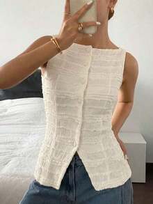 Camisa ajustada sin mangas de mujer con estampado de lunares - Albaricoque - Ver 8