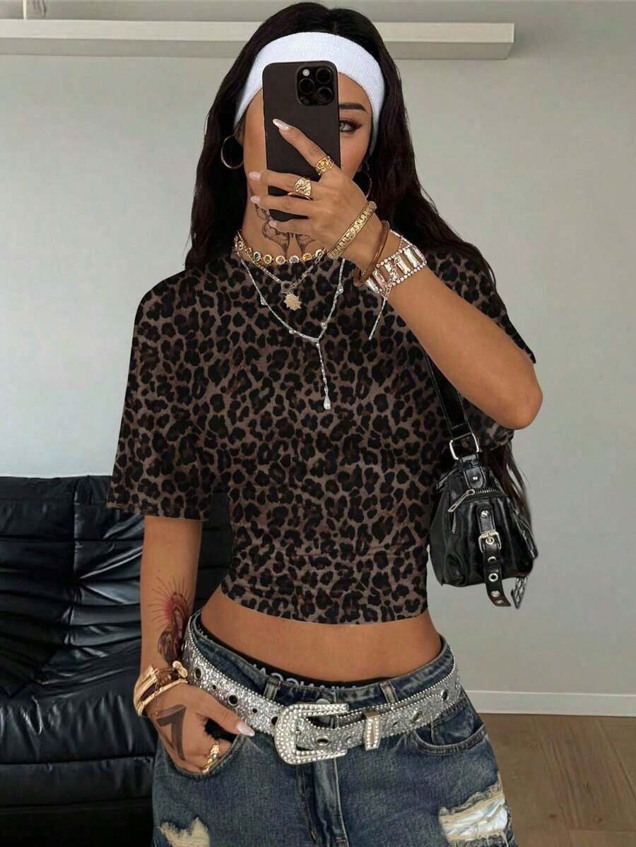 Camiseta corta de mujer con hombros caídos y rayas - Multicolor 5 - Ver 1
