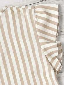 Camisa casual de mujer de manga corta con cuello en V, con estampado de rayas en un estilo minimalista, bohemio, elegante y romántico, retro, adecuado para festivales de música, playa, vacaciones de verano - Multicolor 3 - Ver 3