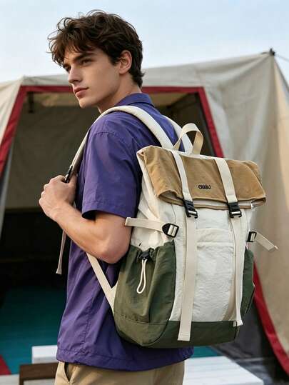 Mochila funcional de color contrastante unisex, mochila ligera y duradera de gran capacidad para senderismo, mochila casual versátil para viajes y trayectos, mochila escolar con múltiples bolsillos, mochila para trekking y camping al aire libre