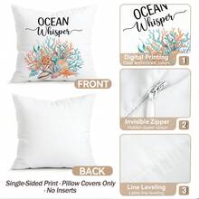 4pcs/Set Blue & Orange Ocean Creature Shell Pattern Pillow Cover, Single-Sided Printed Cushion Cover, Suitable For Living Room, Bedroom, Home Decor, All Seasons - Multicolor - View 4