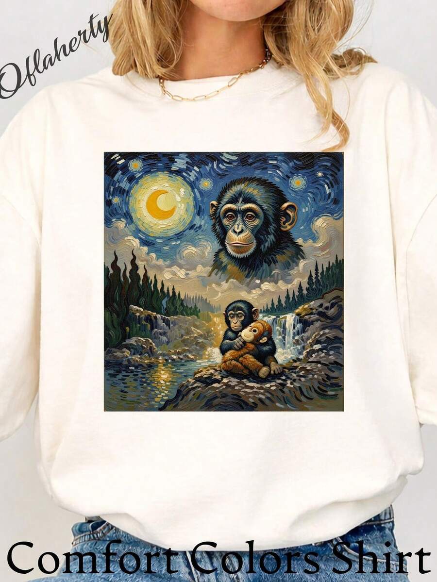 Camiseta gráfica m1onkey Punch, B1aby m1onkey sosteniendo un peluche T1EE, regalo para amantes de los animales, linda camiseta de moda. Camiseta unisex de algodón puro de 220 g, peso ideal para todas las estaciones, adecuada para hombres y mujeres. Tejido duradero de alta calidad, suave al tacto y de larga duración. Top transpirable. Adecuado para la primavera y el verano de las mujeres, vacaciones, Día de la Madre, Día de la Independencia. - Blanco - Ver 1