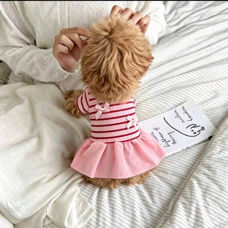 Vestido ligero y transpirable a rayas para perros, ropa casual para perros pequeños, primavera/verano - Rojo - Ver 1
