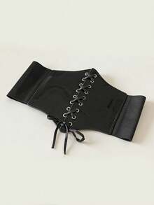 1pc Extra Wide Embroidered Tie Waist Belt For Women - Black - View 2