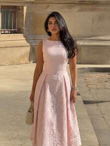 VINOVA Women's Elegant Sleeveless Backless Mid-Length Dress - Baby Pink - View 8