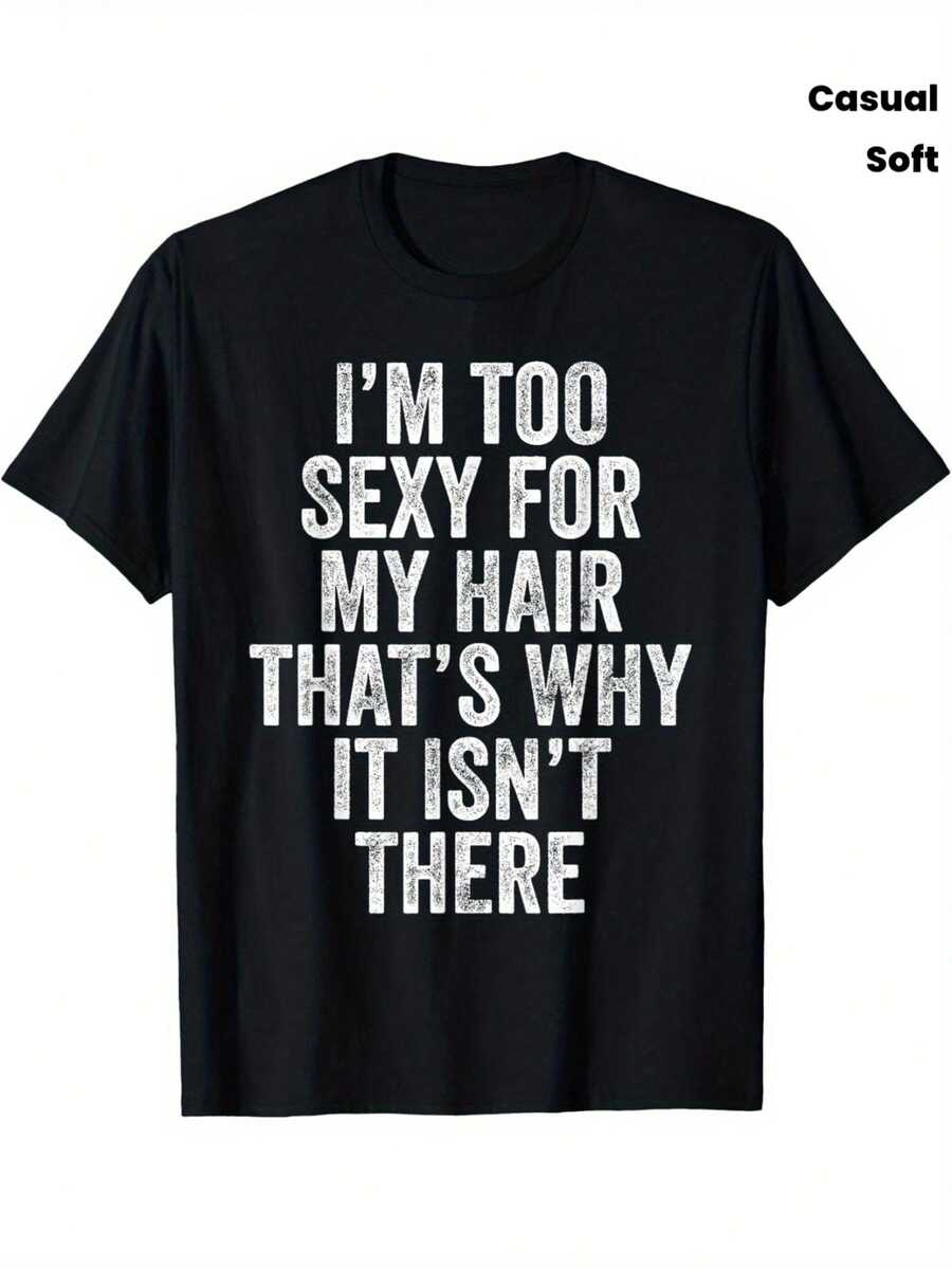 Camiseta Divertida para Hombres con la Frase "Soy Demasiado Sexy para mi Cabello" - Cuello Redondo, Manga Corta, 180 g/m², Negra con Texto Blanco, Ajuste Casual y Cómodo para Todas las Temporadas, Camiseta Humorística para Hombres Calvos, Regalo Divertido para el Humor sobre la Calvicie y Vestimenta Casual, Camiseta con Diseño para Hombres, Camiseta Gráfica para Hombres, Camiseta Gráfica para Hombres, Camiseta Vintage para Hombres, Camiseta Oversize para Hombres, Camiseta de Diseñador para Hombres, Camiseta Blanca para Hombres, Camiseta Divertida para Hombres, Camiseta para Hombres, Camiseta de Halloween para Hombres, Camiseta Gráfica para Hombres. - Negro - Ver 1