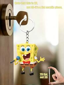 SpongeBob SquarePants 方形褲鑰匙圈，可愛卡通角色鑰匙環，耐用鑰匙收納吊飾，適用於鑰匙、包包和背包，可用作粉絲周邊、派對禮物及日常使用 - Sponge Bob SquarePants 3 - 查看 4