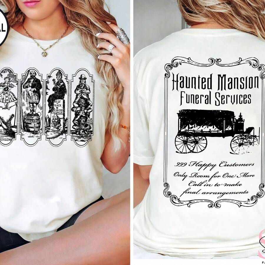 Vintage The Haunted Mansion Stretching Room Sketch , Parks Ride Inspired Haunted Mansion , Foolish Mortals, Halloween - Blanco - Ver 1