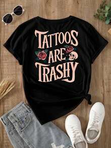 Women's Black Oversized Summer T-Shirt With "Nashville Music City" And Guitar Print. Loose-Fitting Crew Neck T-Shirt With Vintage Guitar And Rose Design. - YH468-黑色 - 查看 2