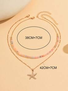Bộ 2 chiếc vòng cổ hạt cườm phong cách tối giản INS nhiều màu sắc với mặt dây chuyền hình sao biển vàng thời trang, vòng cổ choker thanh lịch phù hợp để đeo hàng ngày, hẹn hò, dự tiệc và lễ hội âm nhạc, dây chuyền thủ công có thể tùy chỉnh độ dài và số lượng hạt. - Vàng - Xem 4