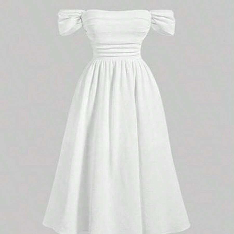 MOD White Off-Shoulder Ruffled Romantic Summer Dress, Plus Size,Graduation Dress,Birthday Dresses For Women,Corset Dress For Women - Blanco - Ver 1