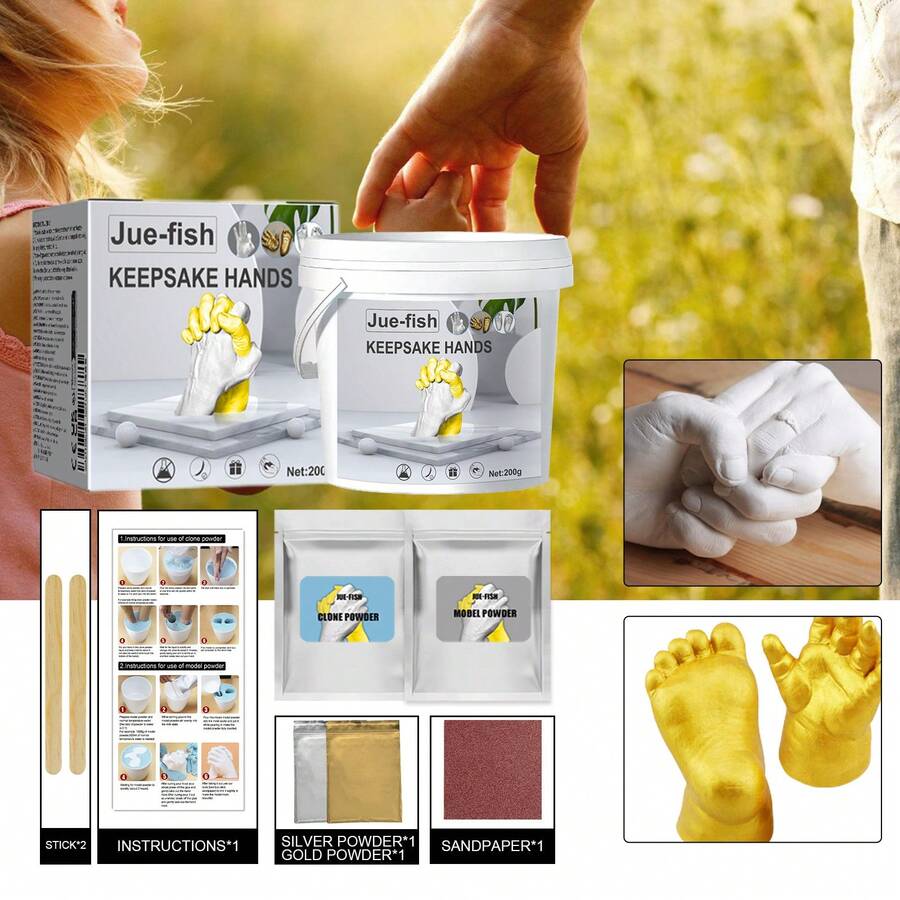 3D Hand Mold Clone Powder Kit, DIY Hand Casting Plaster Set, Couple Baby Handprint Making DIY Craft Gift For Home Decoration - Grey - View 1