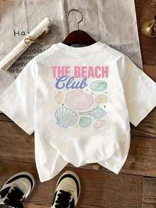 Gift: Short-Sleeved T-Shirt With Double-Sided Print, THE BEACH, Modern Casual T-Shirt For Women In Pink, Casual Short-Sleeved Top With Round Neck, Suitable For Summer And Spring, Women's Clothing - Unisex Loose-Fitting Cotton Short-Sleeved Round Neck T-Shirt In An Urban Vintage Style. Soft - 白色的 - 查看 3