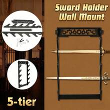 5-Tier Sword Holder Wall Mount Samurai Stand Display Katana Wall Hanger Rack AU - Black - View 9