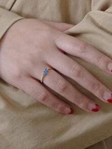 1枚优雅立方氧化锆石戒指，适合女性佩戴，适合婚礼、订婚、周年纪念派对佩戴，情人节礼物 - 金色+藍色 - 查看 6