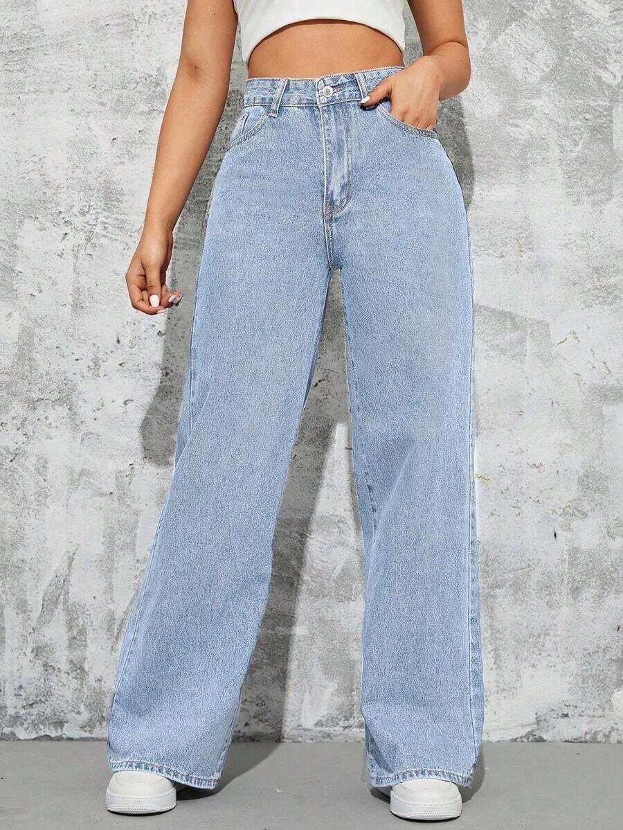 Unity Jeans de mezclilla lisos y casuales para mujer - Lavado ligero 5 - Ver 1