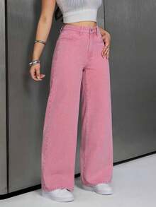 Unity Jeans de mezclilla lisos y casuales para mujer - Ponche de Fiesta - Ver 4