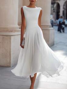 New Collection Chiffon Dress With Drop Neck, Holiday And Party Style, Exclusive Design, Elegant, Sophisticated European Fashion For Women - Putih - View 5