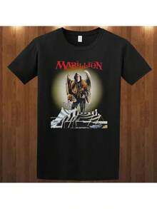 Camiseta Gráfica Marillion para Hombre - Camiseta de Banda de Heavy Metal con Logotipo de Marillion, Lavable a Máquina, Corte Regular para Conciertos, Ropa Casual de Rock para Uso Diario - Camiseta Casual de Ajuste Cómodo para Todas las Temporadas para Fans, Atuendo para Conciertos, Diseño con Estampado Atrevido. Una camiseta de manga corta adecuada para el hogar, uso diario, fiestas y viajes, perfecta como regalo para amigos o familiares. - Negro - Ver 1
