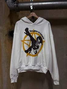 Personalized Printed Sweater Long-Sleeved Pullover Hoodie Retro Jacket Street  Y2k - YH229-1白色 - 查看 1