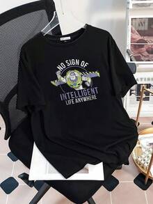 Fun Message With A Brave Astronaut Expressing Cosmic Humor About The Search For Intelligence In The Universe. Ideal For Confident And Cheerful Women. Comfortable Casual Women's T-Shirt For Everyday Wear. - Black - View 3