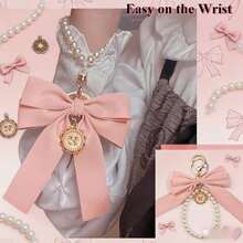 2pcs Bow Keychain, Cute Keychain, Wristlet Keychain, Ribbon Keychain Pearl Bag Charm Purse Handbags Backpack - Pink - View 2