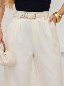 Women's Tailored Wide-Leg Trousers With Belt - Off - View 2