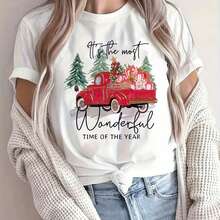 Women's T-Shirts 100% Cotton 2026 Christmas Slogan With Writing Christmas Tree Decoration Gift Graphic Car Print Breathable Round Neck Short Sleeve Casual Christmas T-Shirt Size S New Women's Holiday Gift T-Shirt Short Sleeve Korean Style - White - View 5